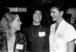 Left to Right: Holly Near, Mollie Katzen and Frances Moore Lappé in 1988