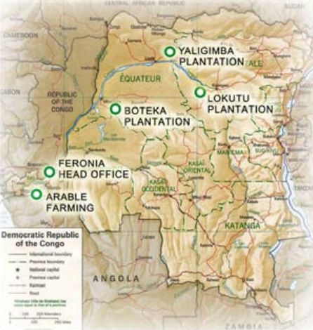 Map of Feronia’s plantations and farm