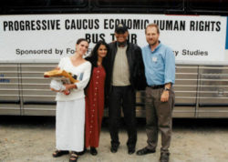 Karen Dolan, Anuradha Mittal, Harry Belafonte, Peter Rosset on Food FirstIPS Tour of GA 1999_1